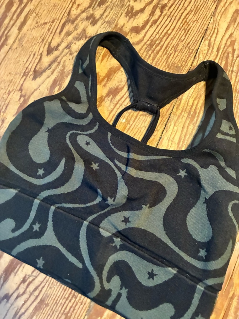 Black Patterned Racerback Sports Bra - Picture 2 of 5
